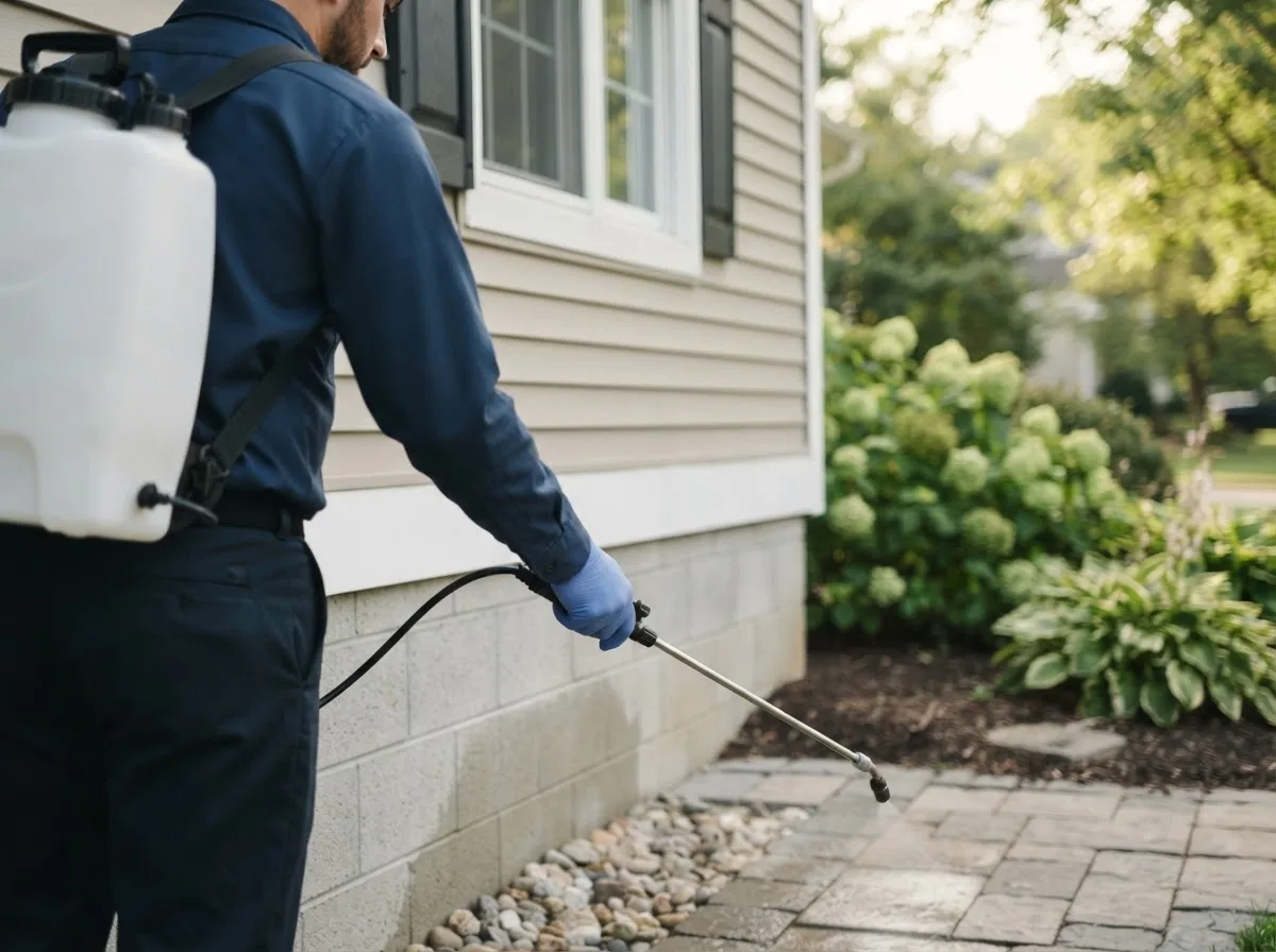 Pest control technician inspecting a home in Hesston, KS